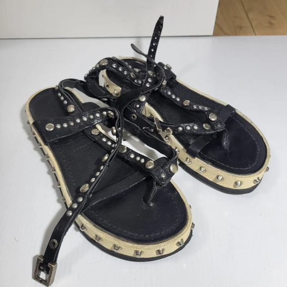 A.s.98 metal rock stud leather wrap platform sandals size 7 - Picture 2 of 12